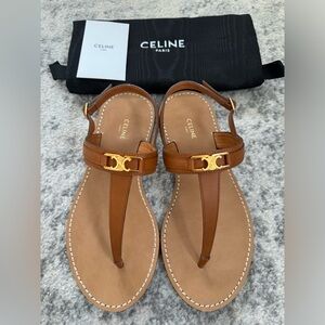Celine Triomphe Thong in Calfskin Tan 37